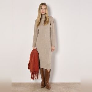Cableknit Sweater Dress With Roll Neck